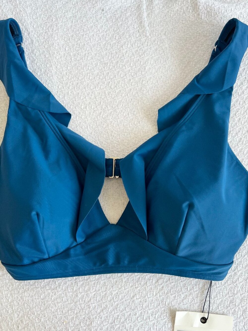 Hanna Nikole bikini top blue v neck ruffle frill Large swim swimsuit